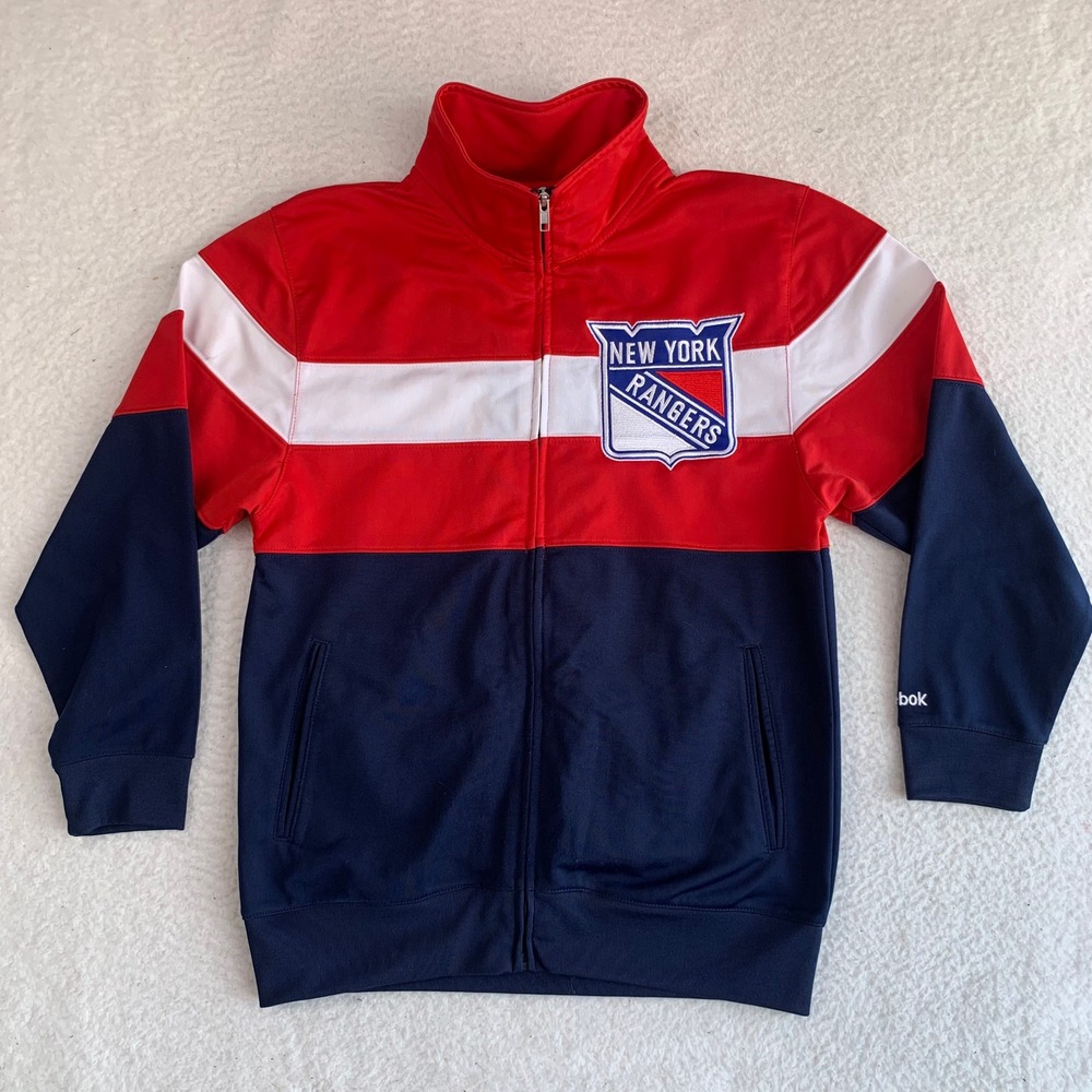 New York Rangers Full Zip Track Jacket Youth Medium 10/12 NHL Pockets (STAIN)